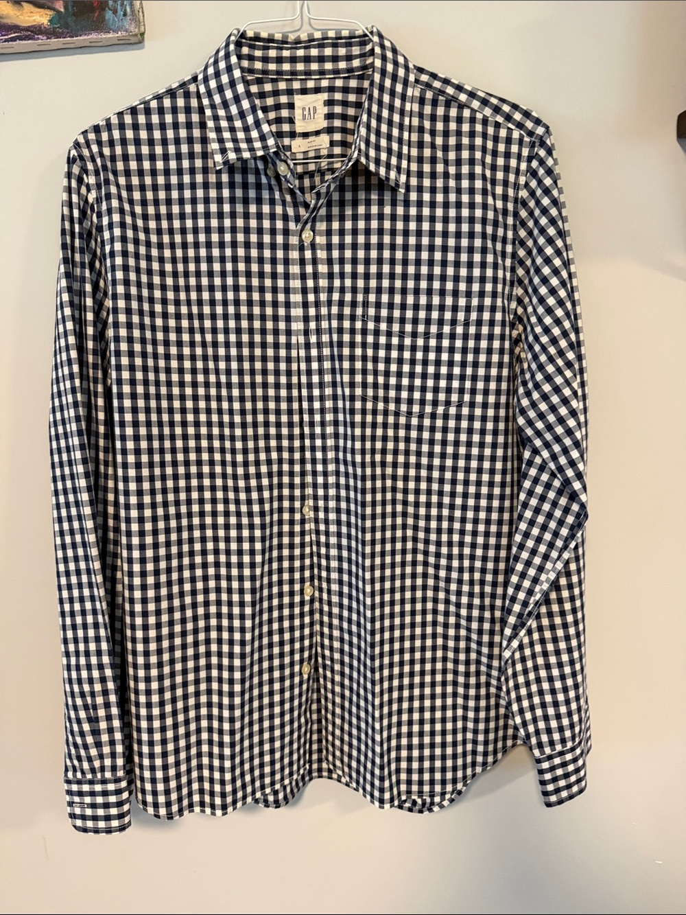 GAP Men's Navy and White Gingham Button-Down NWOT